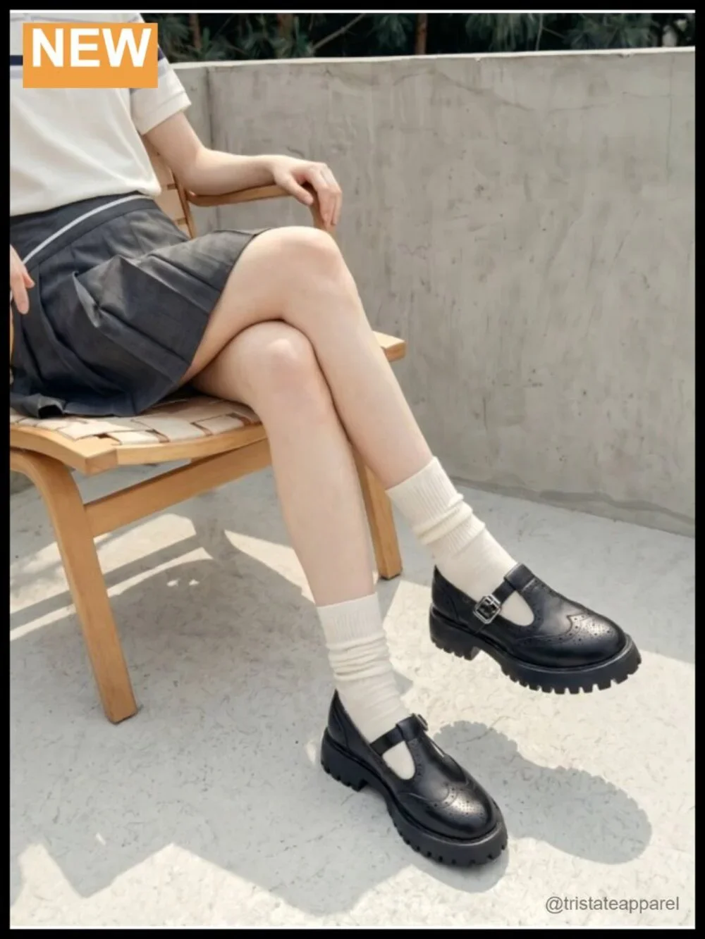 Oil-Waxed Lambskin Platform T-Strap Mary Jane Oxfords Wingtip Brogue